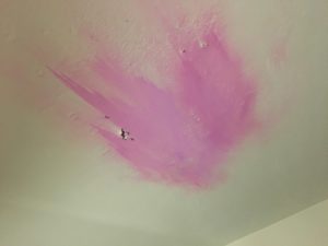 pink stain on ceiling